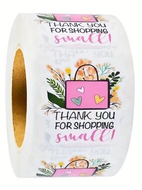 Thank You For Shopping Small! Pink Gift Sticker Roll- 500 Stickers